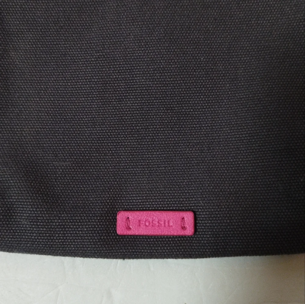 Fossil Gray/Pink Canvas Zipper Pouch Bag